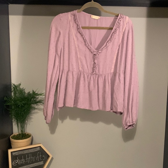 Altar'd State Tops - Altar’s State Swiss Dot BabyDoll Lilac Top Rayon Size L